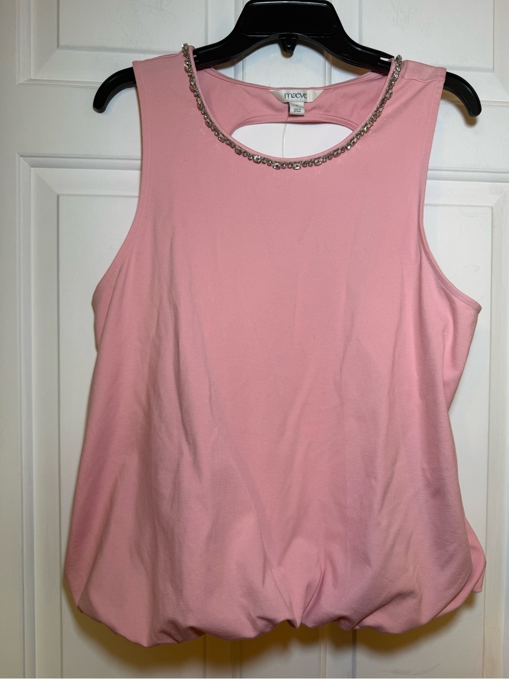 Anthropologie Maeve Pink Sleevless Bubble Hem Blouse LARGE Rhinestone Collar NWT
